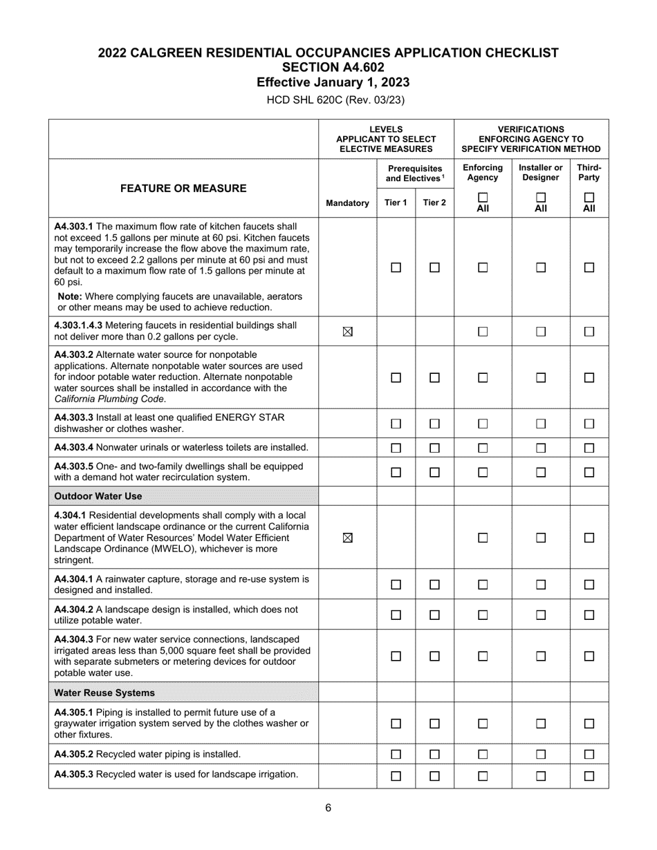 Form HCD SHL620C Residential Occupancies Application Checklist - California, Page 6
