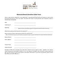 Document preview: Memorial Bench Donation Order Form - Warren County, Ohio