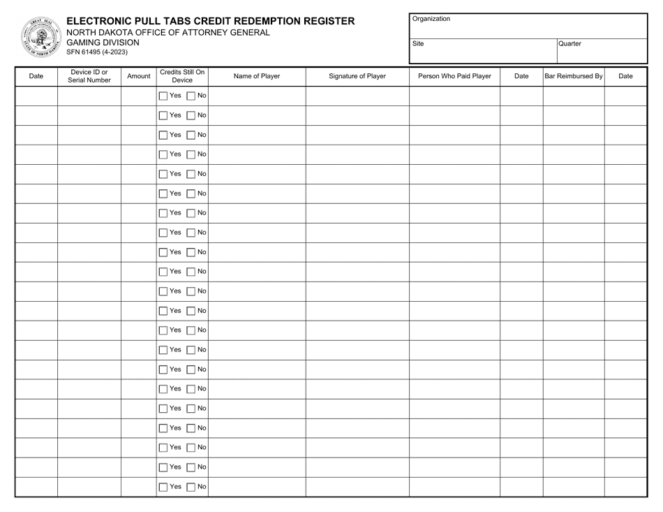 Form SFN61495 Download Fillable PDF or Fill Online Electronic Pull Tabs ...