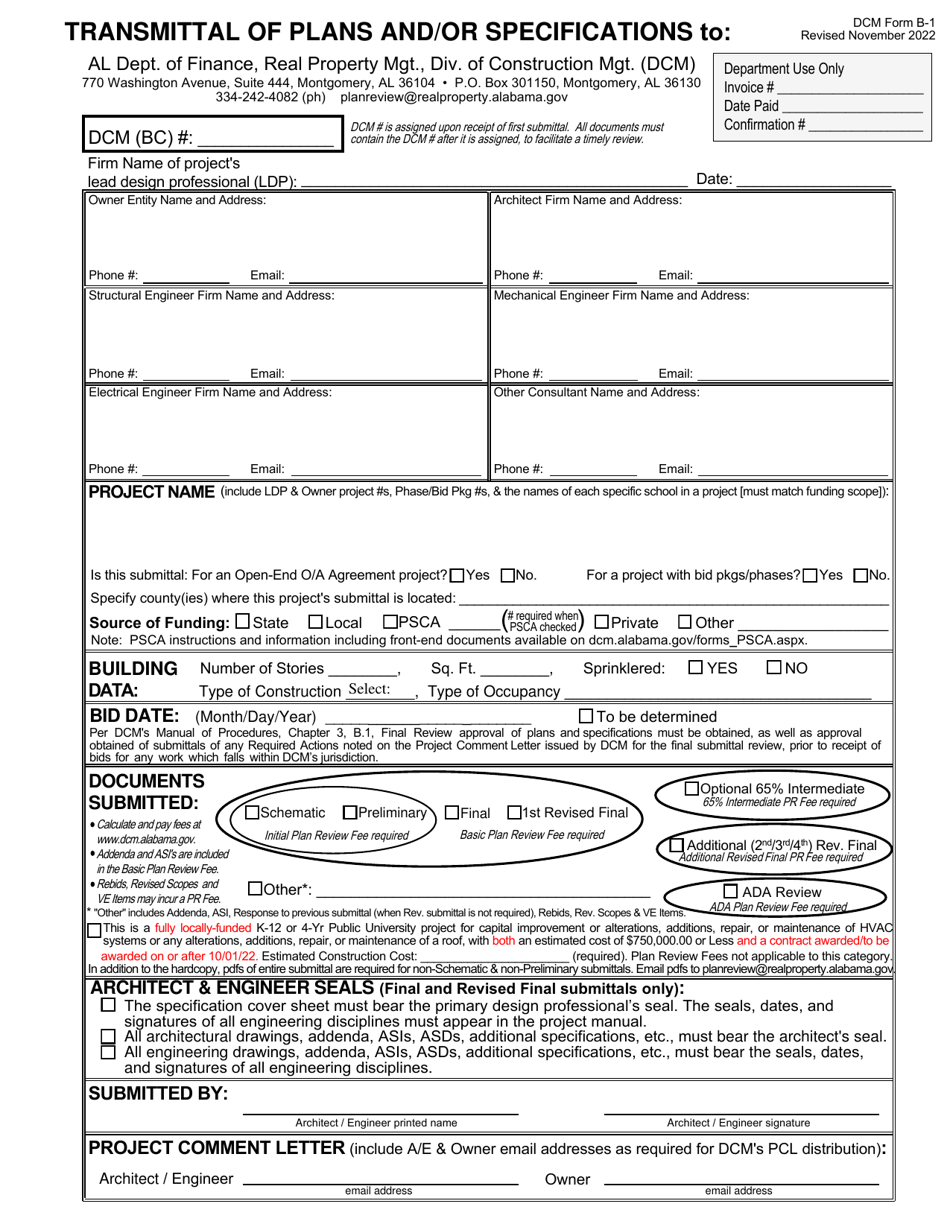 DCM Form B-1 - Fill Out, Sign Online And Download Fillable PDF, Alabama ...