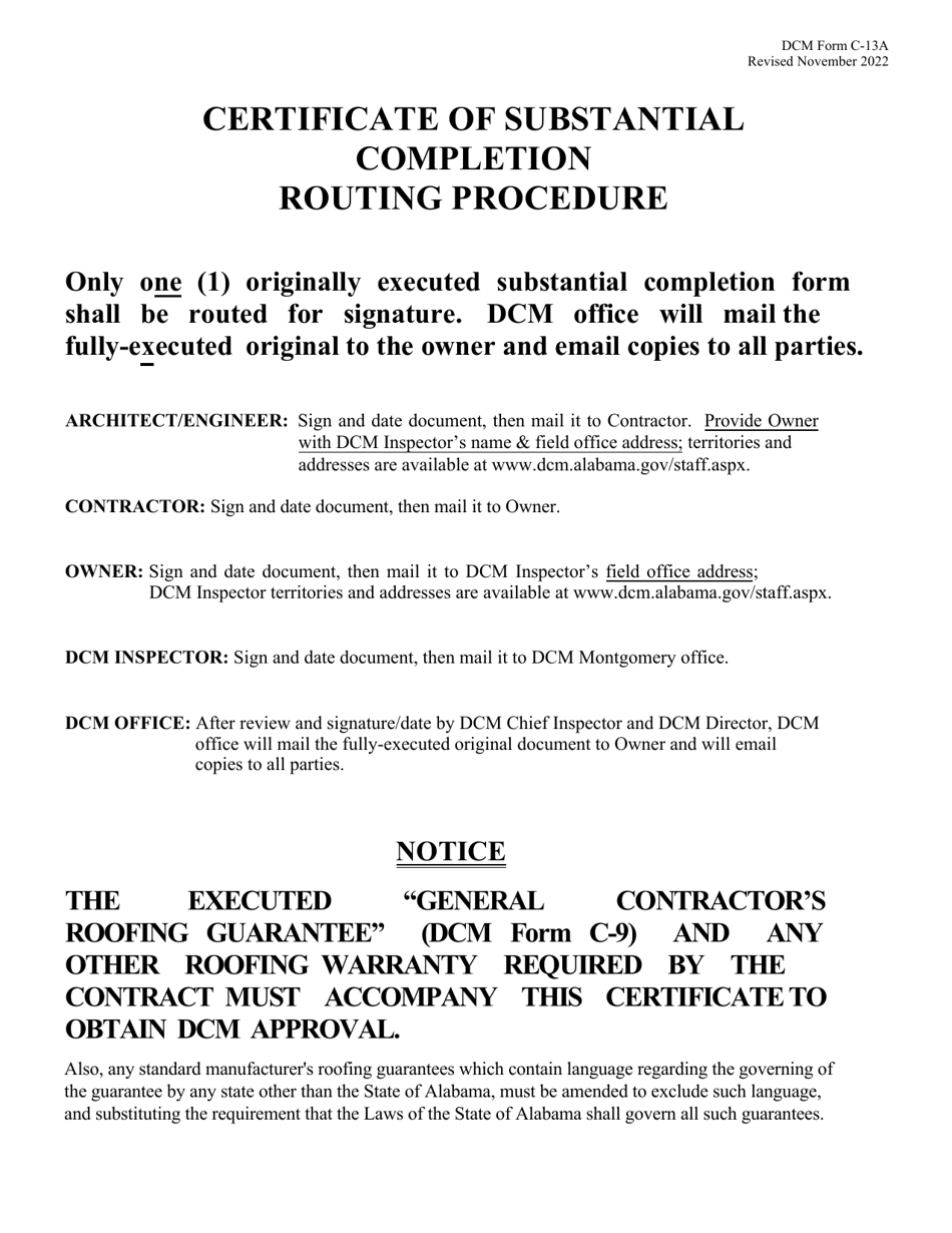 DCM Form C-13A Certificate of Substantial Completion - Alabama, Page 2