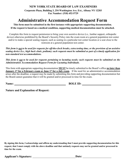 Administrative Accommodation Request Form - New York Download Pdf
