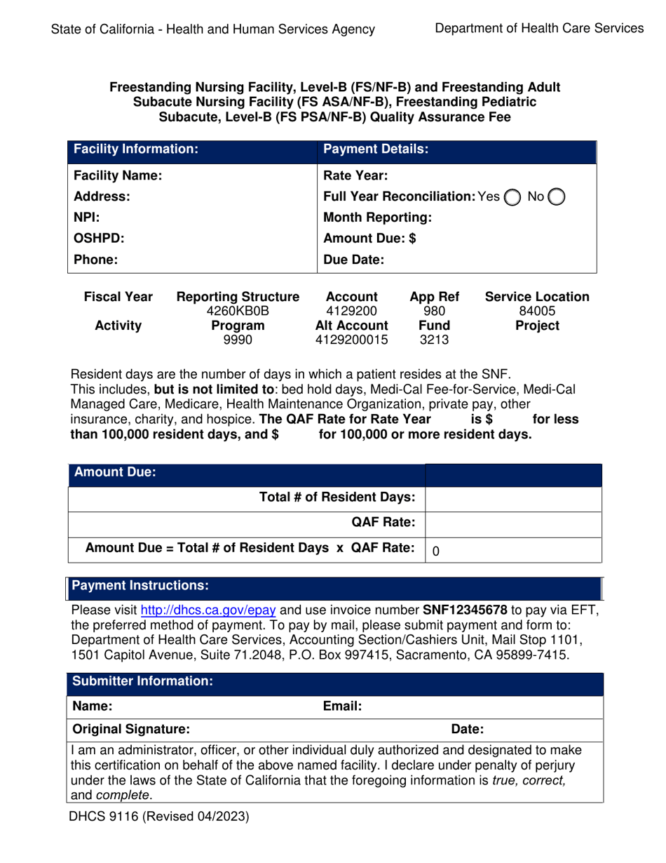 Form DHCS9116 Fill Out, Sign Online and Download Fillable PDF
