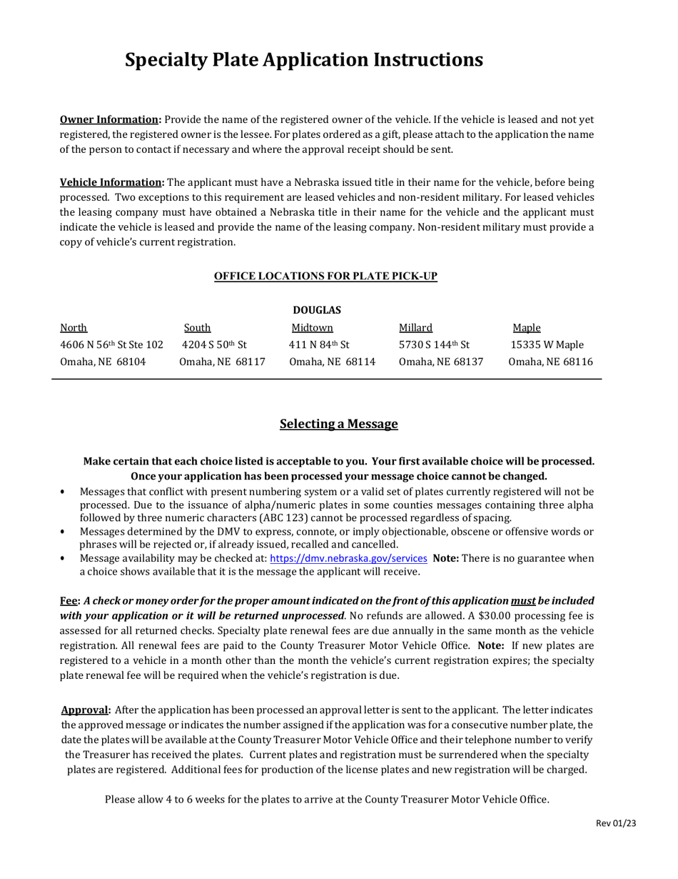 Application for Specialty Plates - Nebraska, Page 3