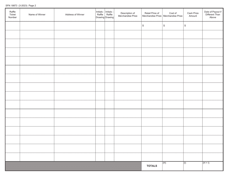 Form SFN18873 Double Roll Ticket Raffle Daily Report  Summary - North Dakota, Page 2