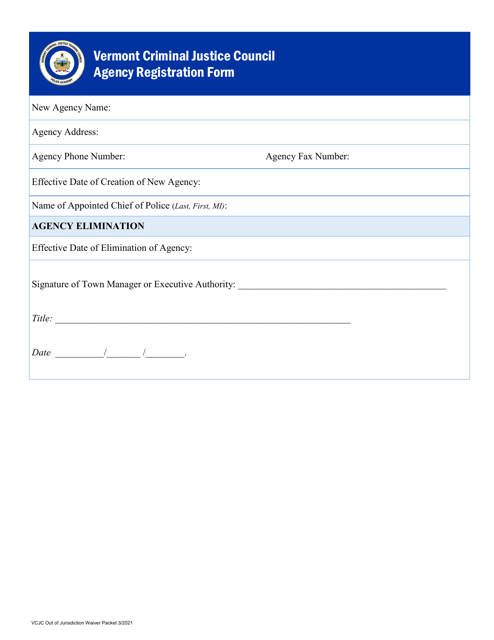 Agency Registration Form - Vermont Download Pdf