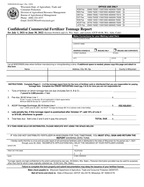 Form DARM-BACM-003  Printable Pdf