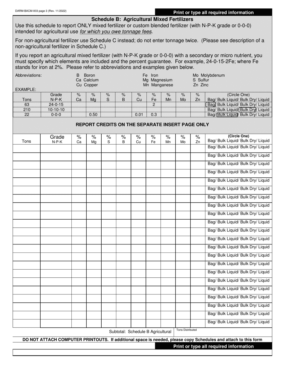 Form DARM-BACM-003 Confidential Commercial Fertilizer Tonnage Report - Wisconsin, Page 3