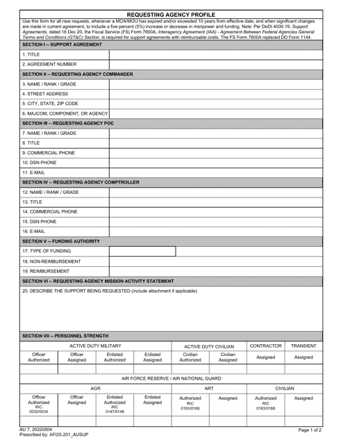AU Form 7 Requesting Agency Profile
