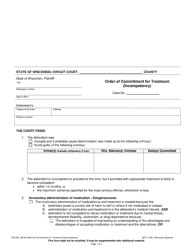 Form CR-206 Order of Commitment for Treatment (Incompetency) - Wisconsin