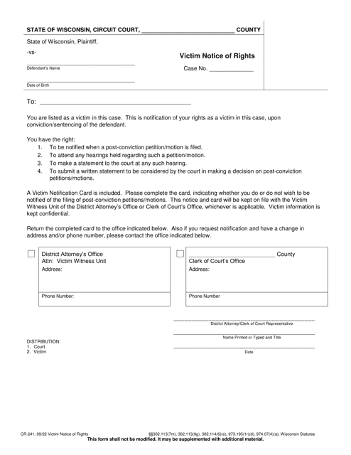 Form CR-241 Victim Notice of Rights - Wisconsin