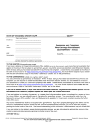 Form CV-301 Summons and Complaint Non-earnings Garnishment (Garnishment - 30302) - Wisconsin