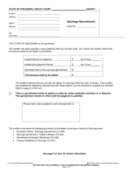 Form CV-422 Earnings Garnishment - Wisconsin