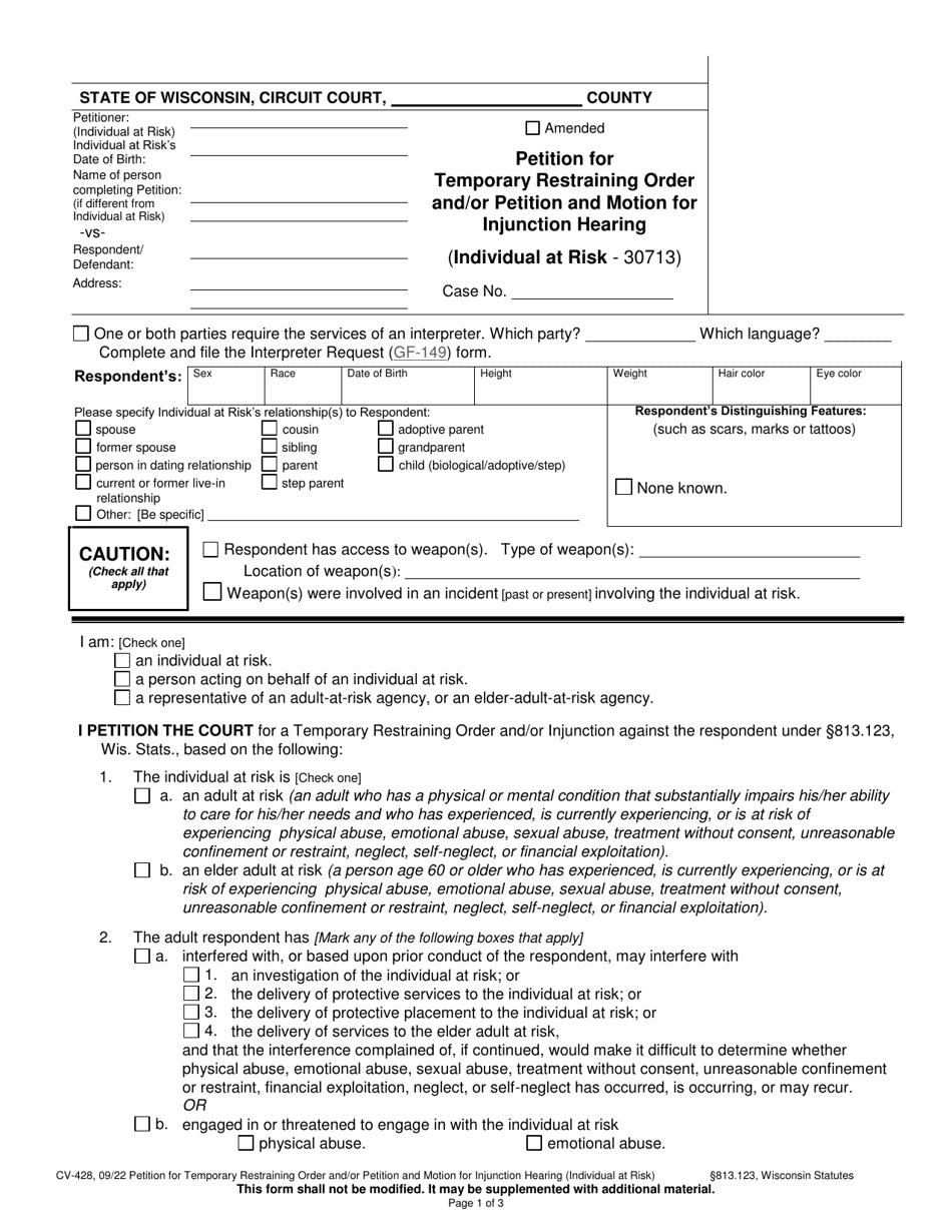 Form CV428 Download Printable PDF or Fill Online Petition for