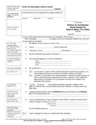 Document preview: Form CV-451 Petition for Confidential Name Change for Adult or Minor 14 or Older - Wisconsin