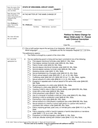 Document preview: Form CV-481 Petition for Name Change for Minor Child Under 14 - Parent With Criminal Conviction - Wisconsin