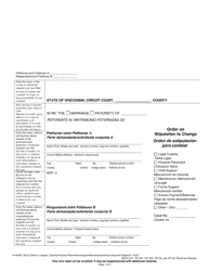 Document preview: Form FA-604B Order on Stipulation to Change: Custody/Physical Placement/Support/Maintenance/Arrears Payment - Wisconsin (English/Spanish)