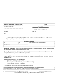 Form IW-1633 Summons (Termination of Parental Rights) - Indian Child Welfare Act - Wisconsin