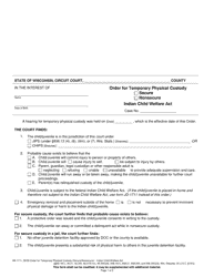 Document preview: Form IW-1711 Order for Temporary Physical Custody Secure/Nonsecure - Indian Child Welfare Act - Wisconsin