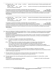 Form JC-1630 Petition for Termination of Parental Right - Wisconsin (English/Spanish), Page 2