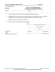 Document preview: Form JC-1622 Waiver of Immediate Notice (Parental Consent/Abortion Waivers) - Wisconsin