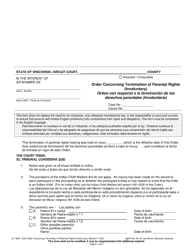 Form JC-1639 Order Concerning Termination of Parental Rights (Involuntary) - Wisconsin (English/Spanish)