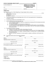 Document preview: Form JC-1650 Petition for an Order for Registration of a Foreign Adoption Order - Wisconsin