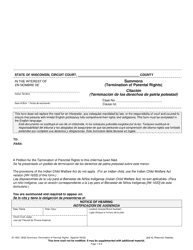 Form JC-1633 Summons (Termination of Parental Rights) - Wisconsin (English/Spanish)