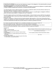 Form JC-1633 Summons (Termination of Parental Rights) - Wisconsin (English/Spanish), Page 2