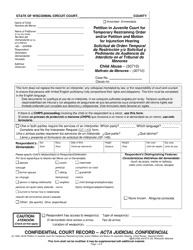 Document preview: Form JC-1690 Petition in Juvenile Court for Temporary Restraining Order and/or Petition and Motion for Injunction Hearing - Wisconsin (English/Spanish)