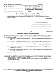 Form JD-1703 Request for Custody by School Attendance Officer/Designation by School District Administrator - Wisconsin