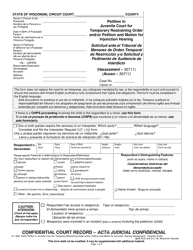 Document preview: Form JC-1693 Petition in Juvenile Court for Temporary Restraining Order and/or Petition and Motion for Injunction Hearing - Wisconsin (English/Spanish)