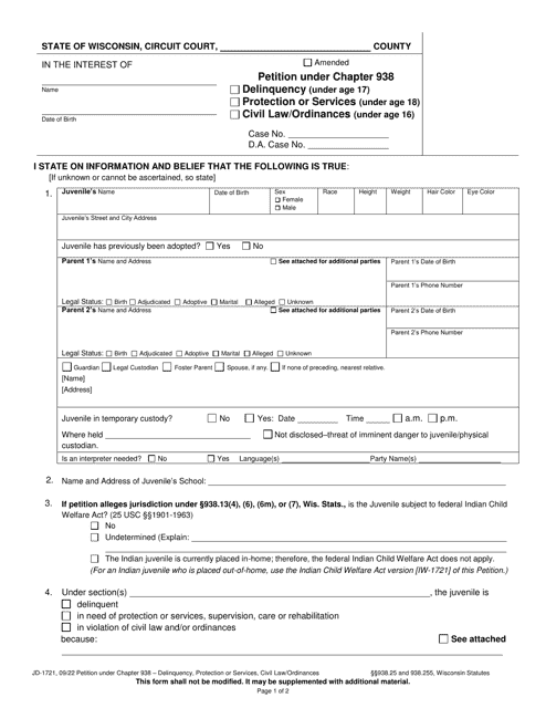 Form JD-1721  Printable Pdf