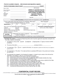 Form JC-1690 Petition in Juvenile Court for Temporary Restraining Order and/or Petition and Motion for Injunction Hearing - Wisconsin