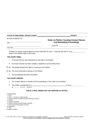 Document preview: Form JD-1730 Order on Petition Vacating Consent Decree and Reinstating Proceedings - Wisconsin