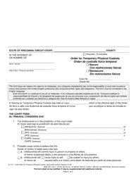 Form JD-1711 Order for Temporary Physical Custody - Wisconsin (English/Spanish)
