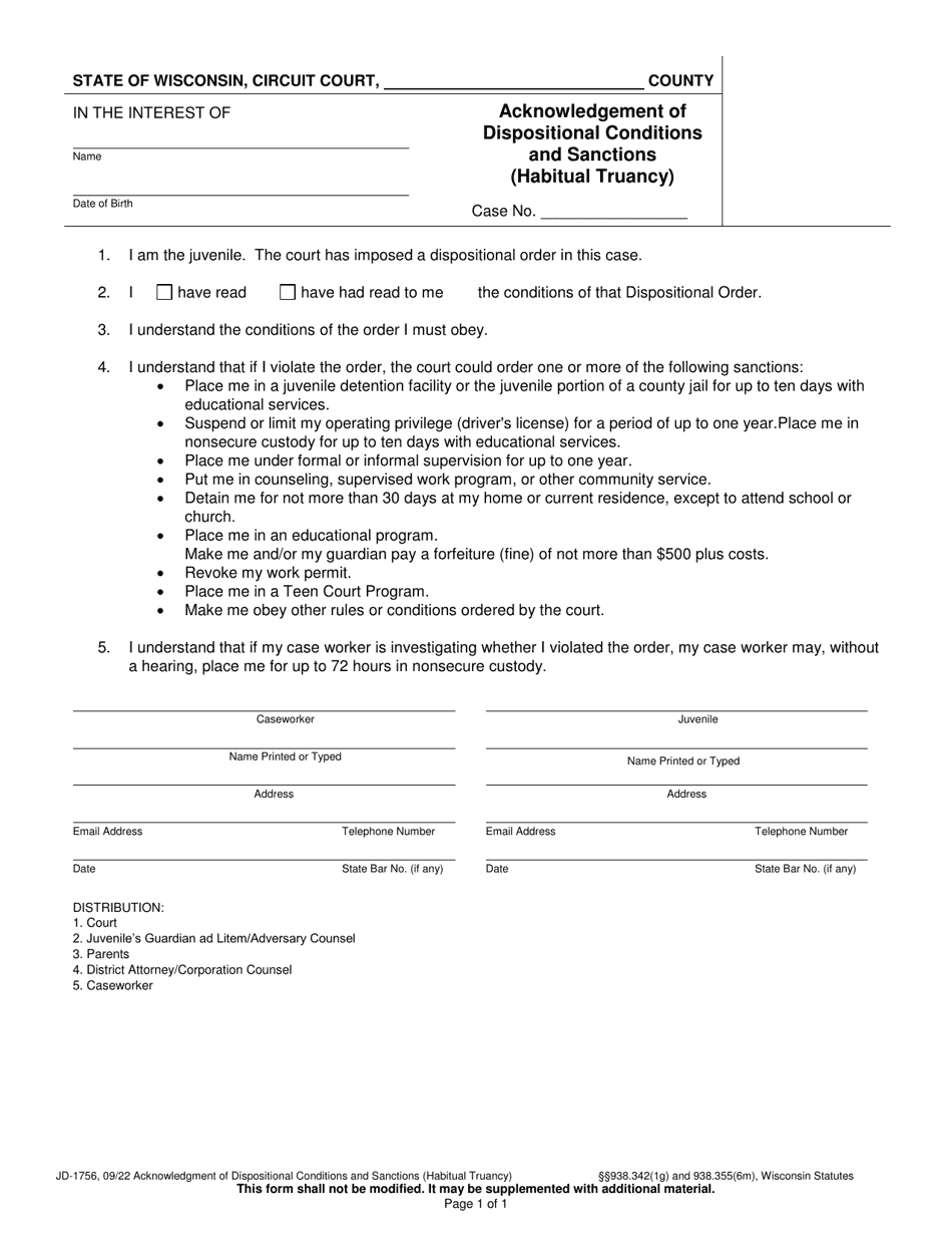 Form JD1756 Download Printable PDF or Fill Online Acknowledgement of