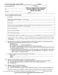 Form JG-1705 Petition for Appointment of Guardian for Child Without a Living Parent (48.831, Wis. Stats.) - Wisconsin
