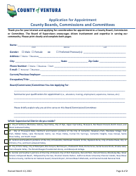 Document preview: Application for Appointment - County of Ventura, California