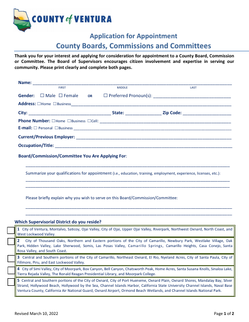 Application for Appointment - County of Ventura, California
