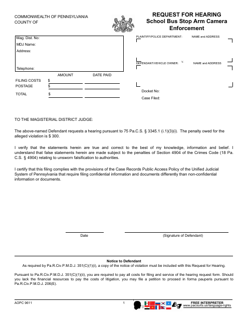 Form AOPC9611  Printable Pdf