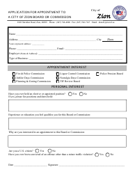 Document preview: Application for Appointment to a City of Zion Board or Commission - City of Zion, Illinois