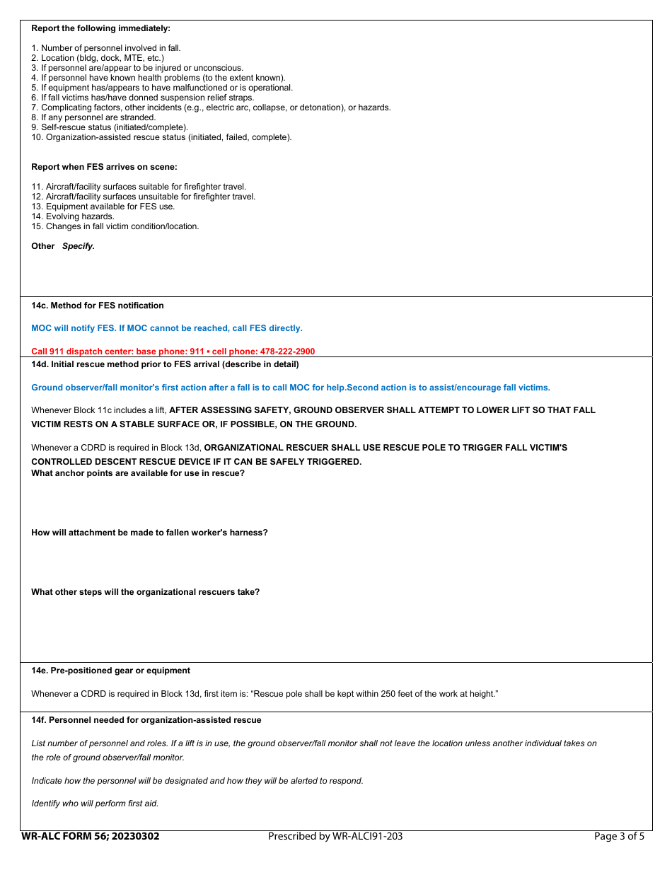WR-ALC Form 56 Fall Rescue Plan, Page 3