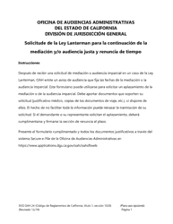 Document preview: Formulario DGS OAH24 Solicitude De La Ley Lanterman Para La Continuacion De La Mediacion Y/O Audiencia Justa Y Renuncia De Tiempo - California (Spanish)