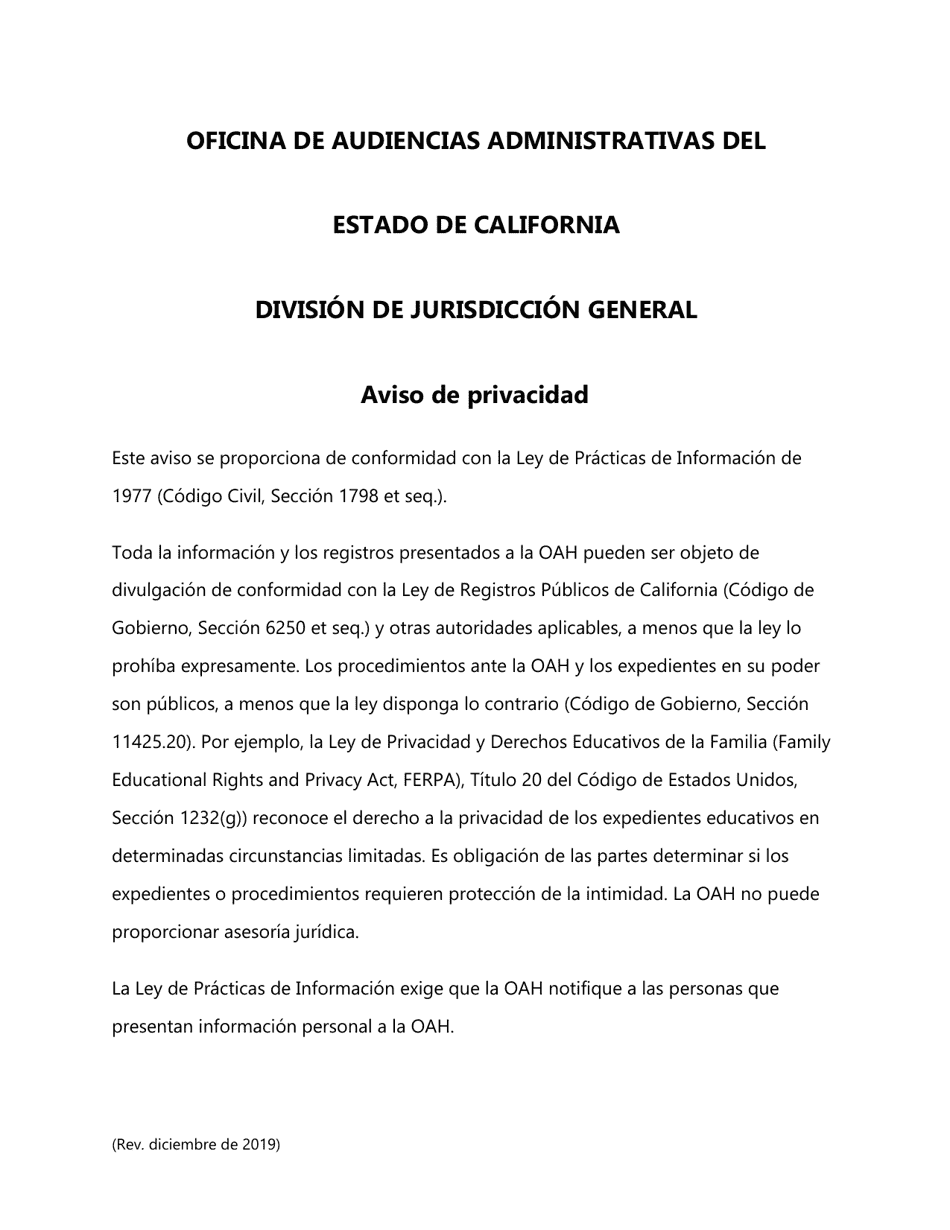 Formulario DGS OAH24 Solicitude De La Ley Lanterman Para La Continuacion De La Mediacion Y / O Audiencia Justa Y Renuncia De Tiempo - California (Spanish), Page 6