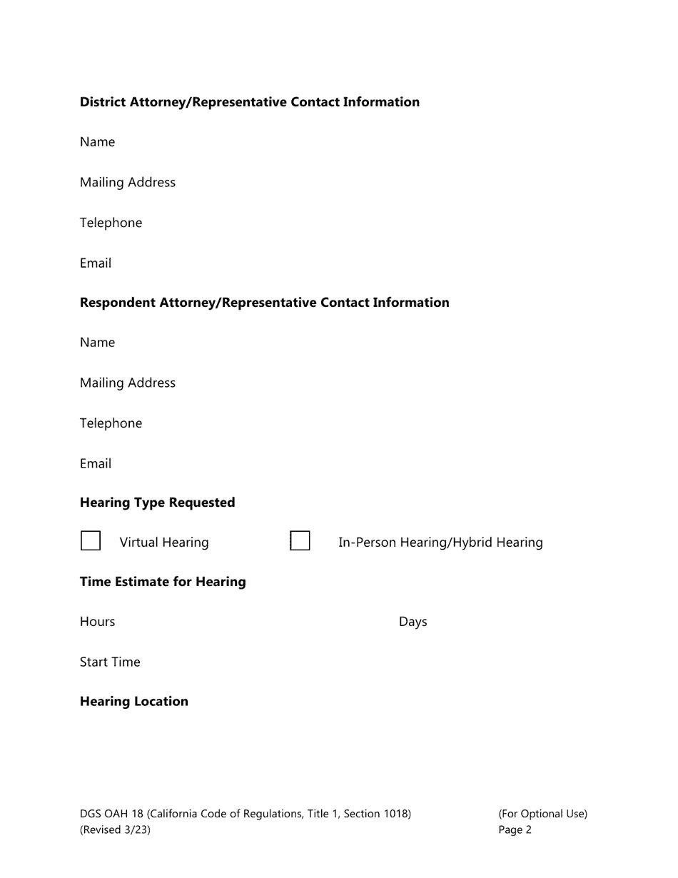 Form DGS OAH18 Teacher / Classified Employee Reduction in Force Request to Set - California, Page 2