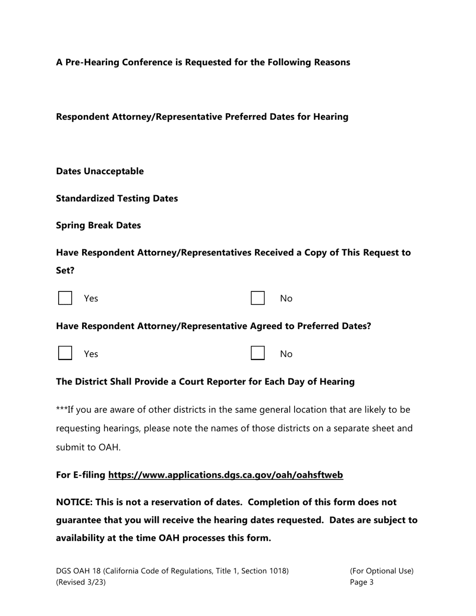 Form DGS OAH18 Teacher / Classified Employee Reduction in Force Request to Set - California, Page 3