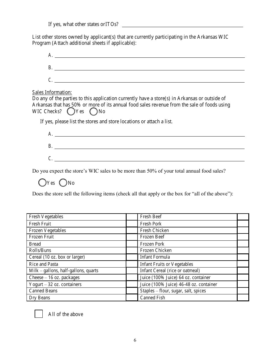 Vendor Application - Wic Program - Arkansas, Page 6