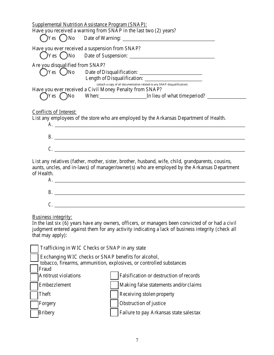 Vendor Application - Wic Program - Arkansas, Page 7