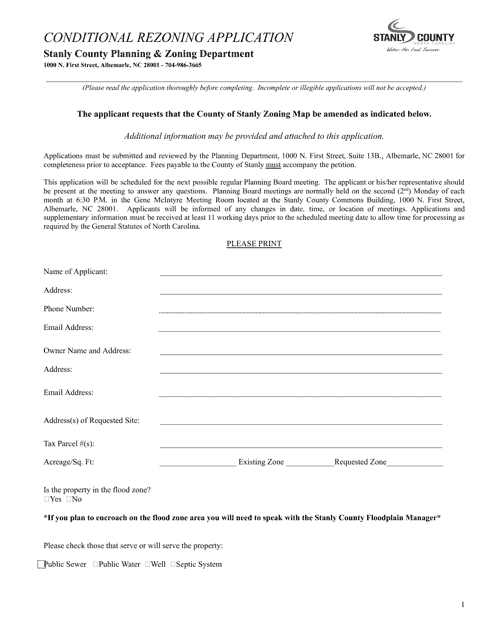 Conditional Rezoning Application - Stanly County, North Carolina Download Pdf